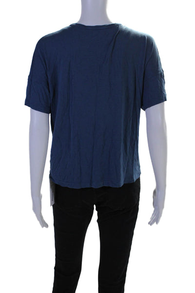 Vince Womens Short Sleeves Pullover V Neck Tee Shirt Admiral Blue Size Small