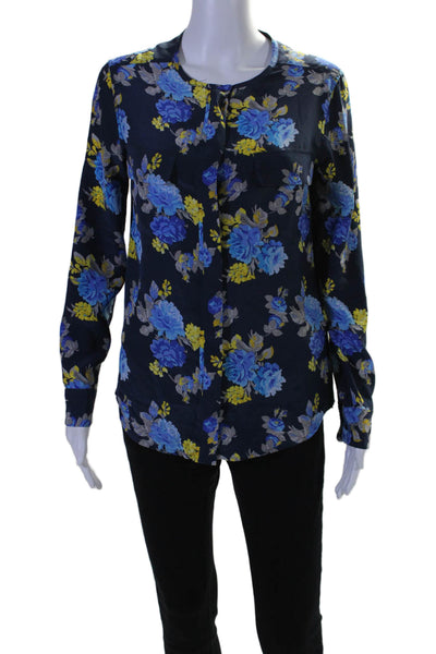 Equipment Femme Womens Silk Floral Print Button Down Blouse Blue Size Extra Smal