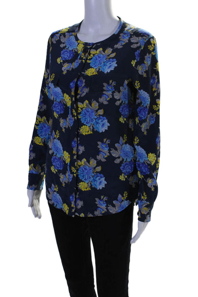 Equipment Femme Womens Silk Floral Print Button Down Blouse Blue Size Extra Smal