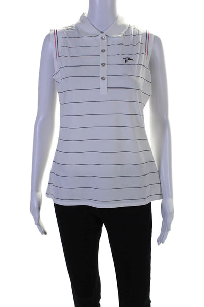 Cutter & Buck Womens Sleeveless Collared Striped Polo Shirt White Size Small