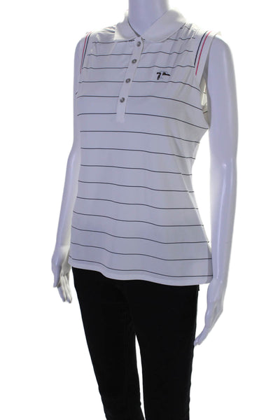 Cutter & Buck Womens Sleeveless Collared Striped Polo Shirt White Size Small