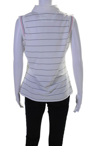 Cutter & Buck Womens Sleeveless Collared Striped Polo Shirt White Size Small