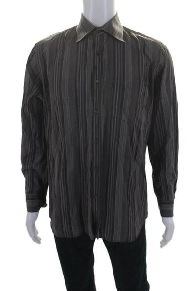 Paul Smith Mens Long Sleeve Collared Striped Button Down Shirt Brown 16