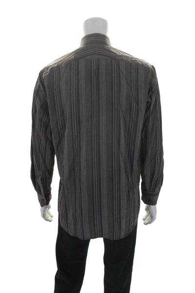 Paul Smith Mens Long Sleeve Collared Striped Button Down Shirt Brown 16