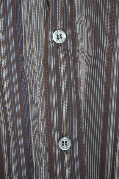 Paul Smith Mens Long Sleeve Collared Striped Button Down Shirt Brown 16