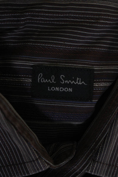 Paul Smith Mens Long Sleeve Collared Striped Button Down Shirt Brown 16