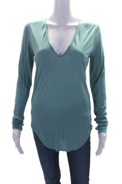 Helmut Helmut Lang Womens Long Sleeve V Neck Basic Top Blue Size Large