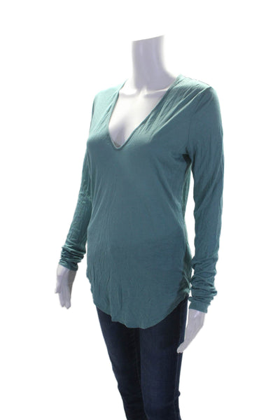 Helmut Helmut Lang Womens Long Sleeve V Neck Basic Top Blue Size Large