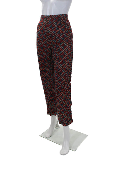 SMR Days Womens Zipper Fly High Rise Abstract Satin Pants Red Blue Size Medium