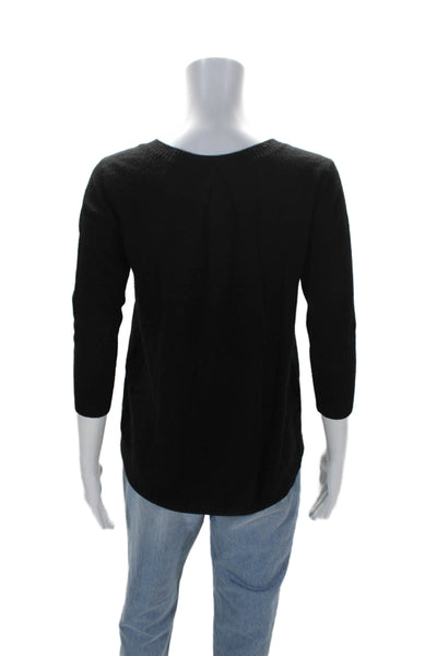 Oats Womens Cashmere Crew Neck Ribbed Long Sleeve Sweater Black Sized XS