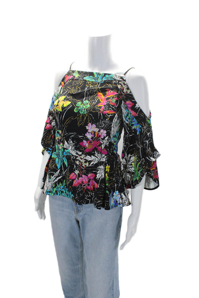 PETER PILOTTO Womens Floral Print Peplum Winged Halter Neck Top Black Size 6