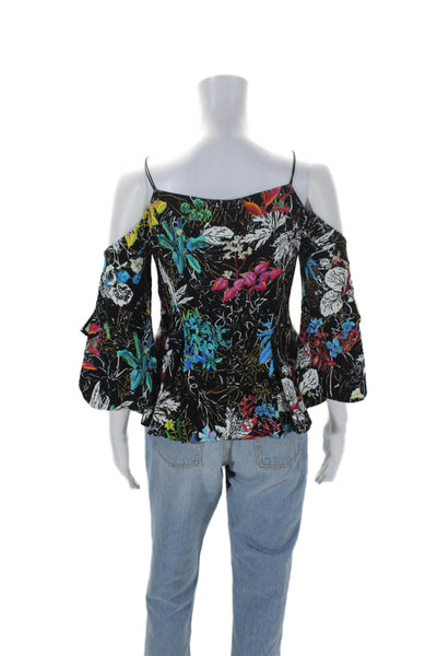 PETER PILOTTO Womens Floral Print Peplum Winged Halter Neck Top Black Size 6