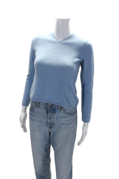 Saks Fifth Avenue Womens Cashmere Long Sleeved V-Neck Blouse Blue Size S