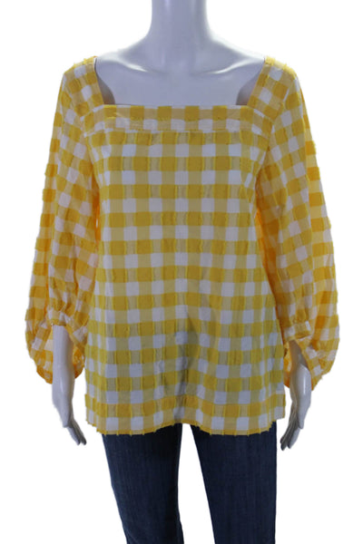 Le Sarte Pettegole Womens Cotton Yellow Gingham 3/4 Sleeve Blouse Top Size 44