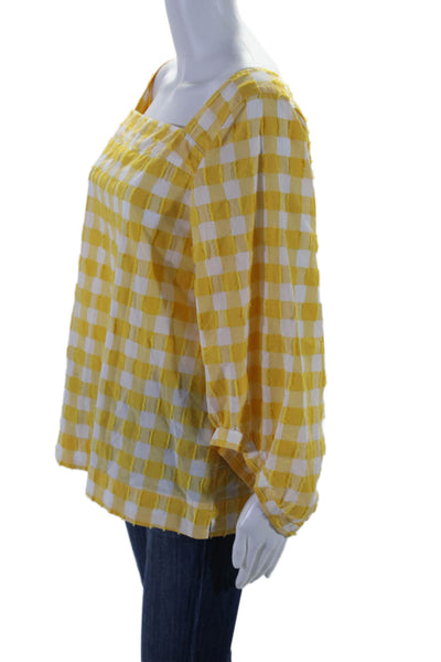 Le Sarte Pettegole Womens Cotton Yellow Gingham 3/4 Sleeve Blouse Top Size 44