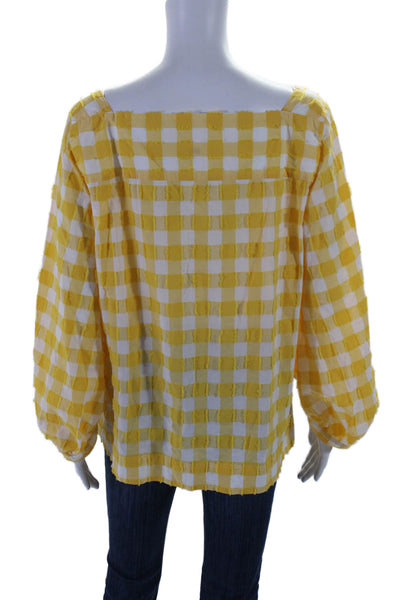 Le Sarte Pettegole Womens Cotton Yellow Gingham 3/4 Sleeve Blouse Top Size 44