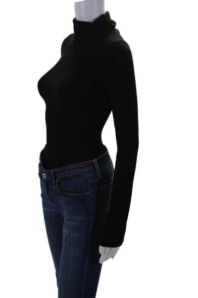 Irene Roth Women's Turtleneck Long Sleeves Ribbed Bodysuit Black Size S