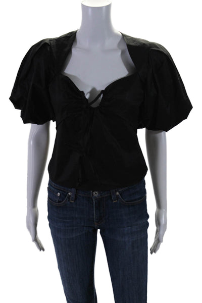 Frame Women's V-Neck Puff Sleeves Cinch Key Hole Blouse Black Size XS