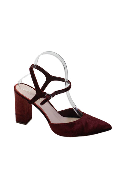 Loeffler Randall Women's Pointed Toe Suede Block Heels Sandals Burgundy Size 9.5