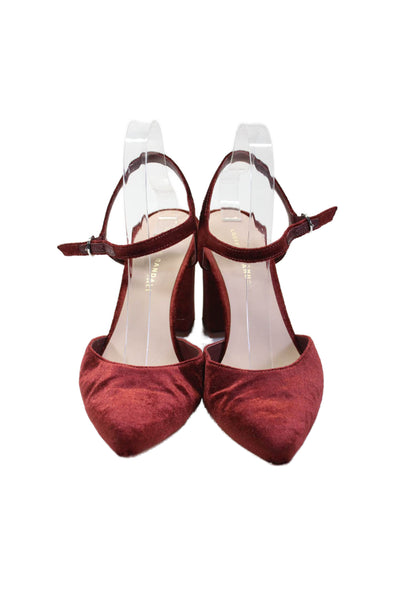 Loeffler Randall Women's Pointed Toe Suede Block Heels Sandals Burgundy Size 9.5