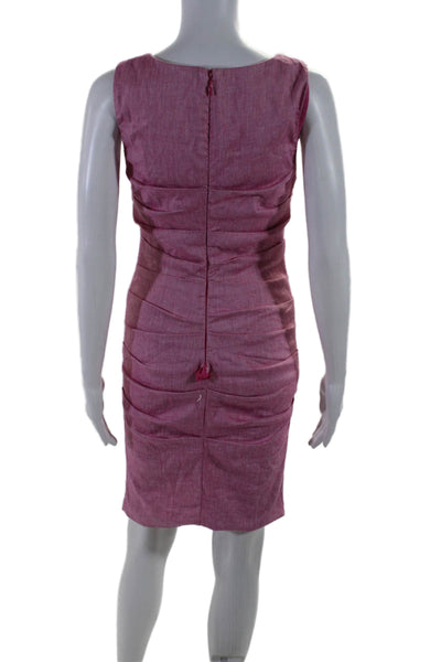 Nicole Miller Womens Round Neck Zipped Sleeveless Ruched Midi Dress Pink Size 8