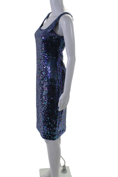 Alexa Admor Womens Sequined Sleeveless Textured Round Neck Zip Dress Blue Size M