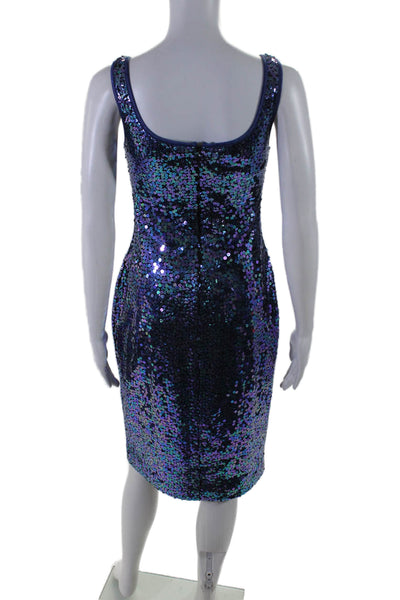 Alexa Admor Womens Sequined Sleeveless Textured Round Neck Zip Dress Blue Size M