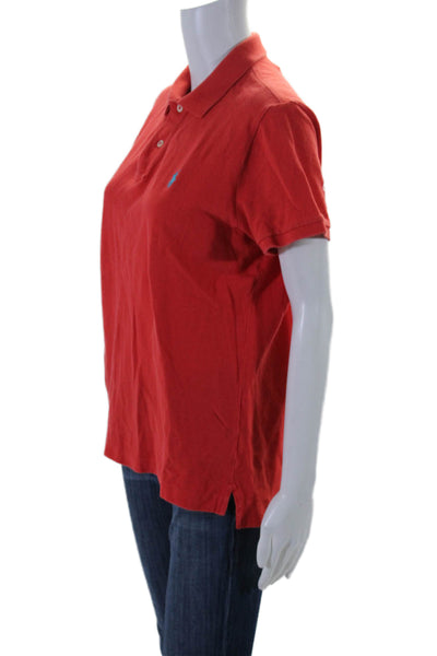 Ralph Lauren Blue Label Womens Cotton Skinny Short Sleeve Polo Top Red Size XL