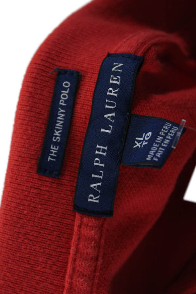 Ralph Lauren Blue Label Womens Cotton Skinny Short Sleeve Polo Top Red Size XL