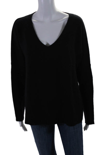 457 Women's V-Neck Long Sleeves Cashmere Pullover Sweater Black Size S
