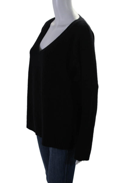 457 Women's V-Neck Long Sleeves Cashmere Pullover Sweater Black Size S