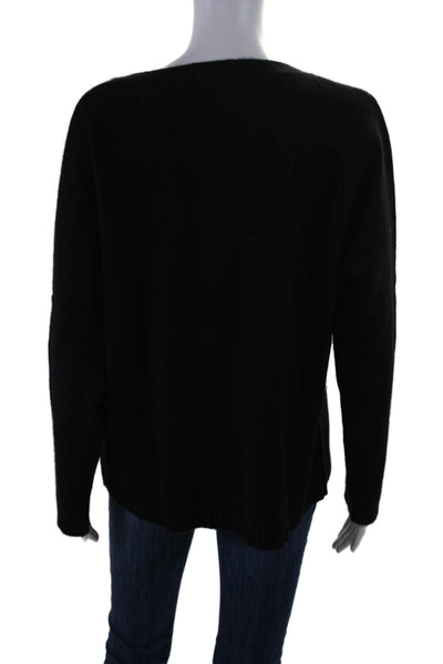 457 Women's V-Neck Long Sleeves Cashmere Pullover Sweater Black Size S