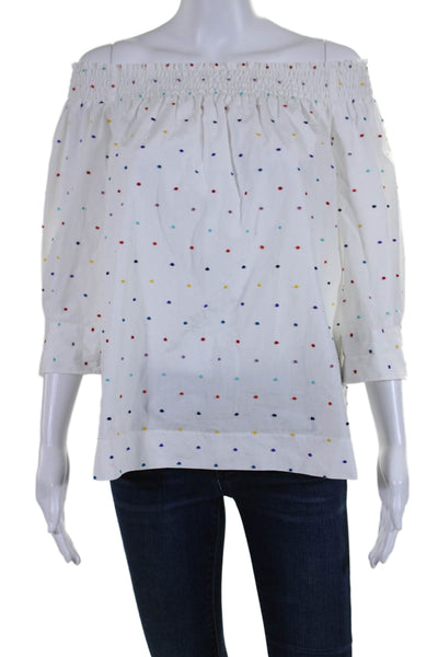 Caliban Women's Off The Shoulder Short Sleeves Blouse Polka Dot Size 40