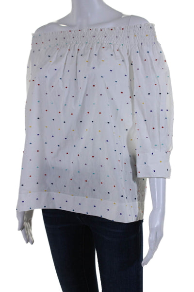 Caliban Women's Off The Shoulder Short Sleeves Blouse Polka Dot Size 40