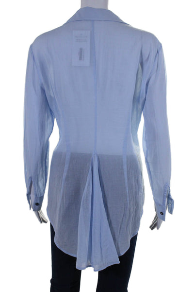 Mona Thalheimer Women's Long Sleeves Ruffle Button Down Blouse Blue Size S