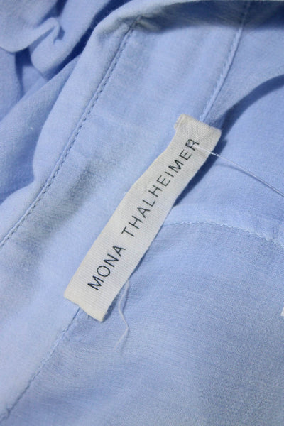 Mona Thalheimer Women's Long Sleeves Ruffle Button Down Blouse Blue Size S