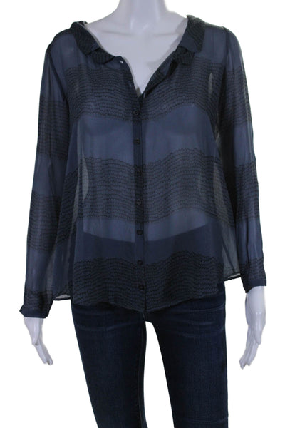 Lilith Women's Collared Long Sleeves Button Down Sheer Blouse Blue Size XS