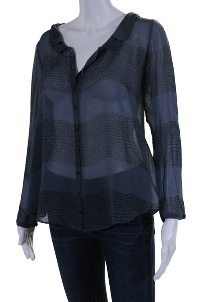 Lilith Women's Collared Long Sleeves Button Down Sheer Blouse Blue Size XS