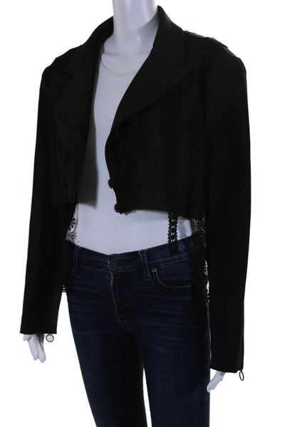 Kelly Shin Women's Long Sleeves Lace Trim Cropped Jacket Black Size 6