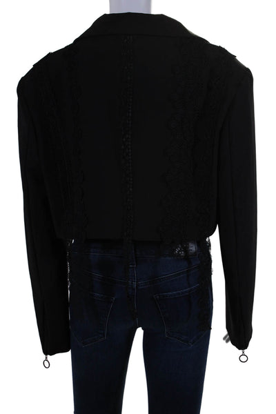 Kelly Shin Women's Long Sleeves Lace Trim Cropped Jacket Black Size 6