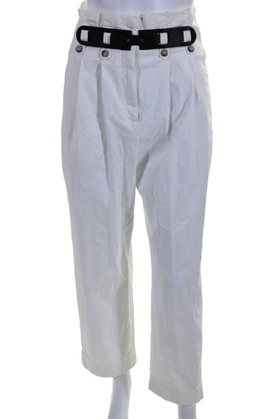 Peserico Women's High Waist Pleated Straight Leg Dress Pants White Size 40