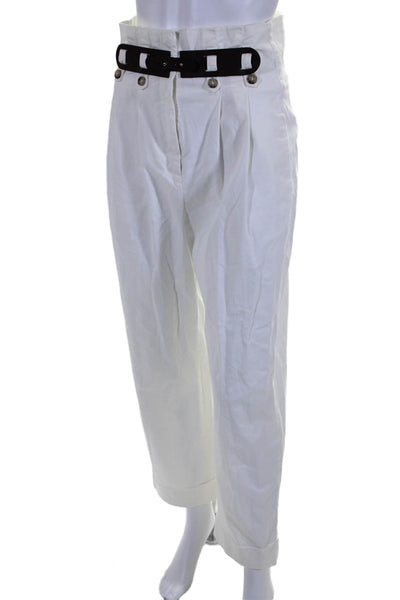 Peserico Women's High Waist Pleated Straight Leg Dress Pants White Size 40