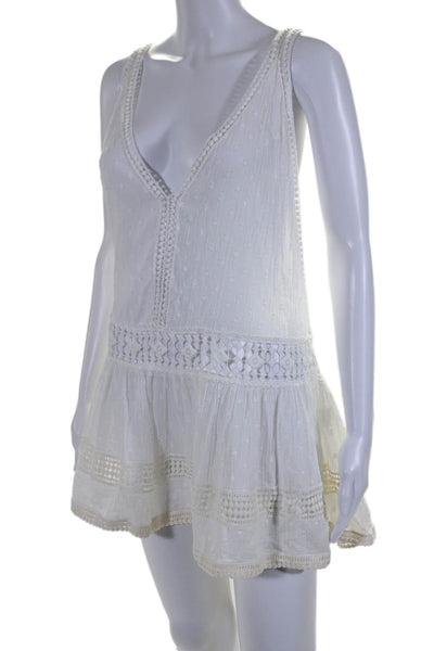 Chio Womens Cotton Embroidered V-Neck Sleeveless Mini Dress White Size S