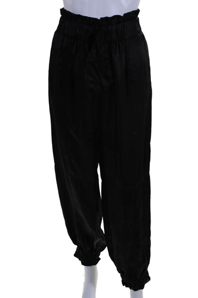 Cinq A Sept Womens Two Pocket Elastic Waist High-Rise Tapered Pants Black Size L