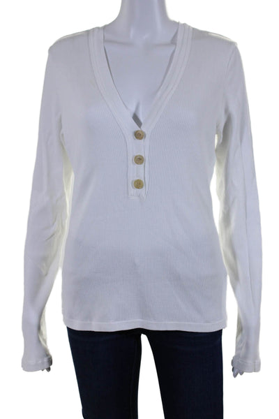 Citizens of Humanity Womens Cotton Blend V-Neck Long Sleeve Top White Size L