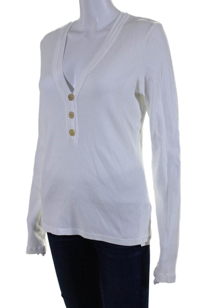 Citizens of Humanity Womens Cotton Blend V-Neck Long Sleeve Top White Size L