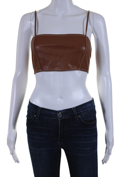 Staud Womens Vegan Leather Square Neck Cropped Tank Top Bralette Brown Size 8