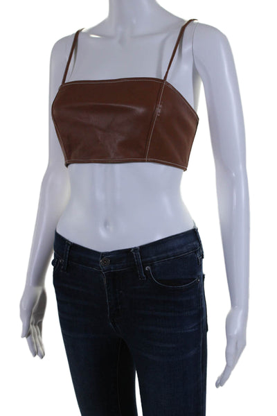 Staud Womens Vegan Leather Square Neck Cropped Tank Top Bralette Brown Size 8