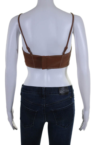 Staud Womens Vegan Leather Square Neck Cropped Tank Top Bralette Brown Size 8