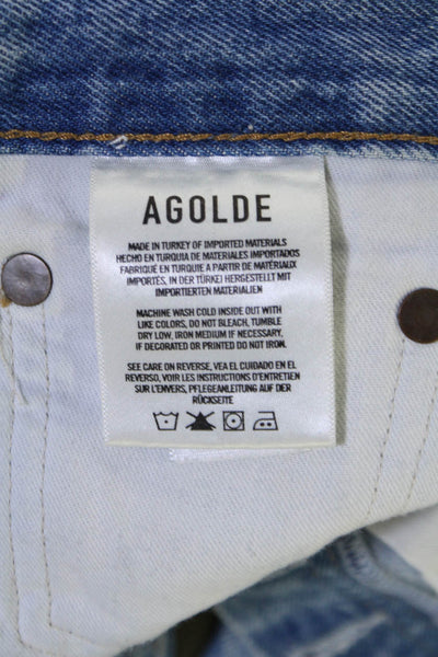 Agolde Womens Button Fly High Rise Distressed Straight Jeans Blue Denim Size 24